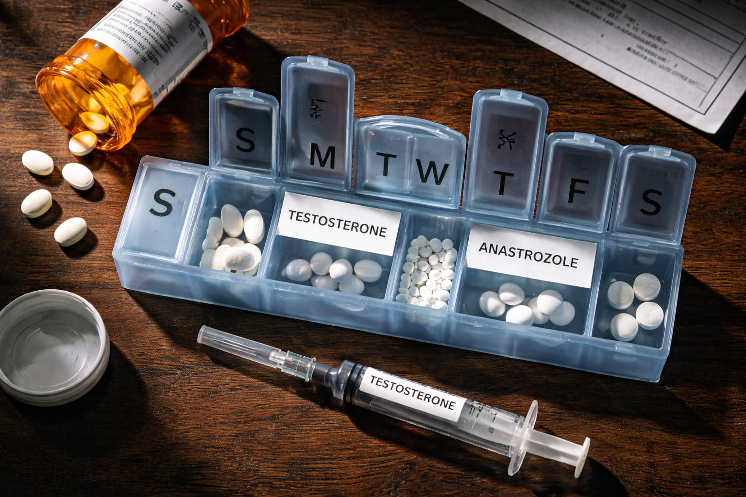Anastrozole and testosterone medication placed side by side